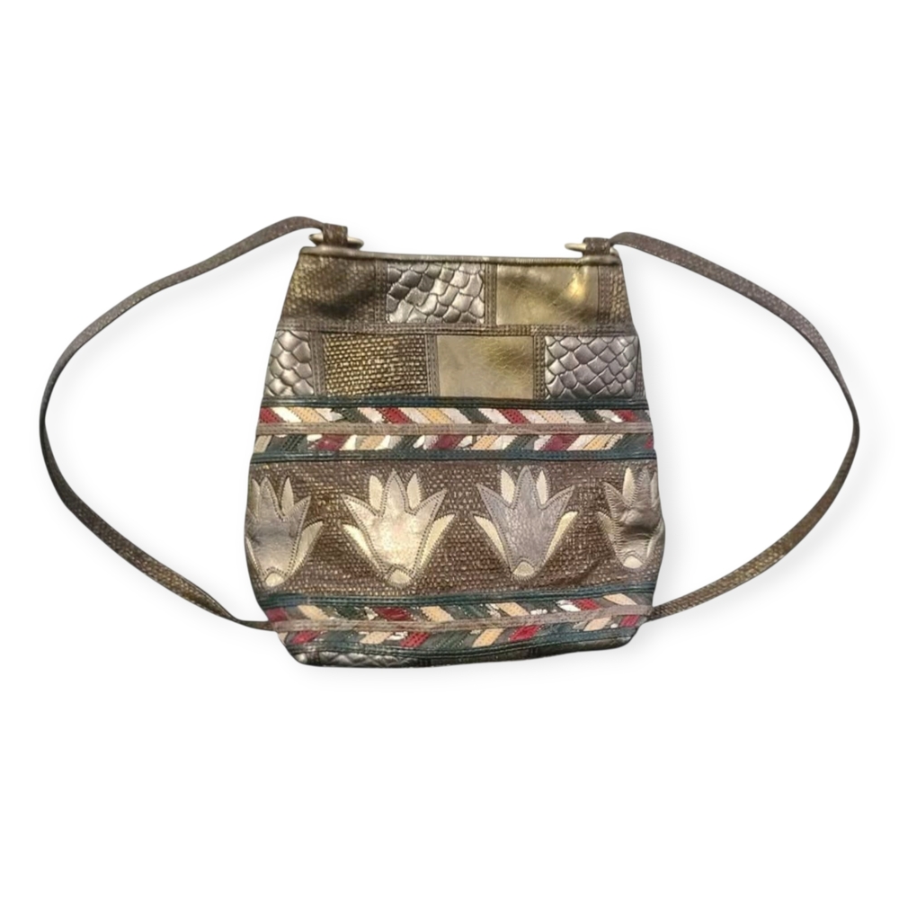 Stylish Vintage Sharif Multicolored Leather Mosaic Shoulder Bag